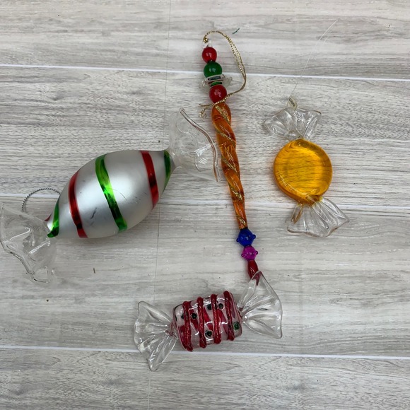 American Vintage Other - VTG Candy‎ Christmas Ornaments Set of 4 Red Green Icicle Swirl Holiday Decor